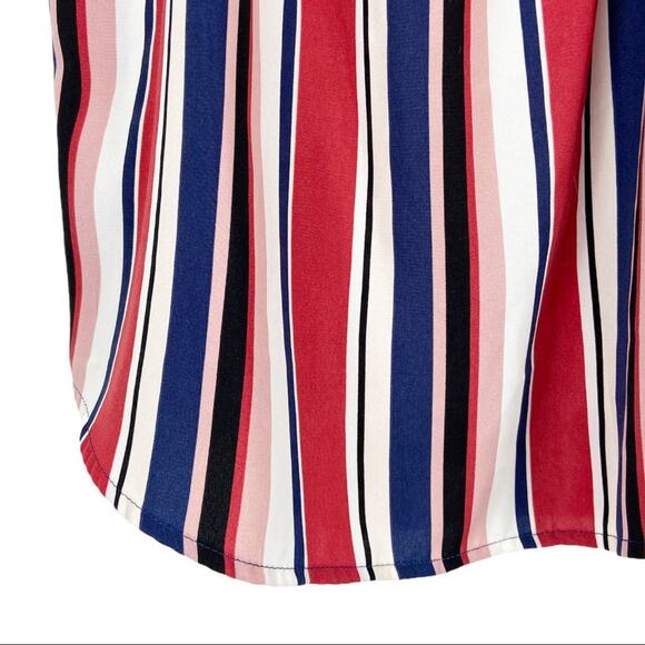 Evereve Allison Joy‎ Medium Blouse Off the Shoulder Striped Top Red Blue White - Picture 5 of 7